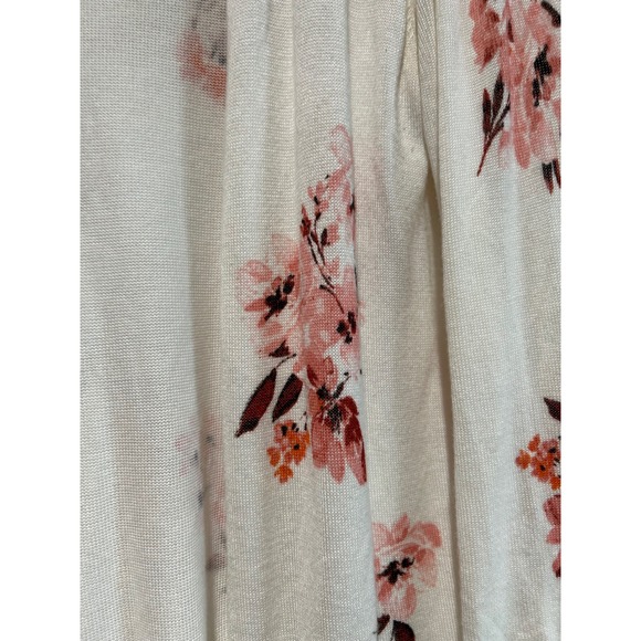 Daniel Rainn Womens White Pink Floral Open Front Cardigan Scalloped Hem Small - Picture 3 of 4